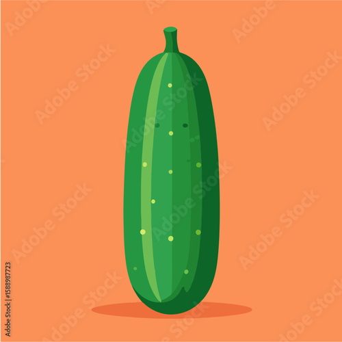 Stylized illustration of a fresh green cucumber with yellow dots on a pastel orange background, showcasing a simple and vibrant design, ideal for food-related projects.