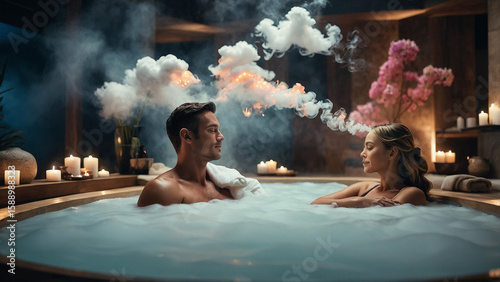 Couple relaxing in a luxurious spa setting