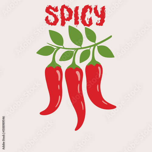 Spicy. Always fresh, always fiery. Red spicy chili artwork. Hot chili t shirt design for t shirt print, poster, sticker, background and other uses. Always fresh spicy graphic print design.