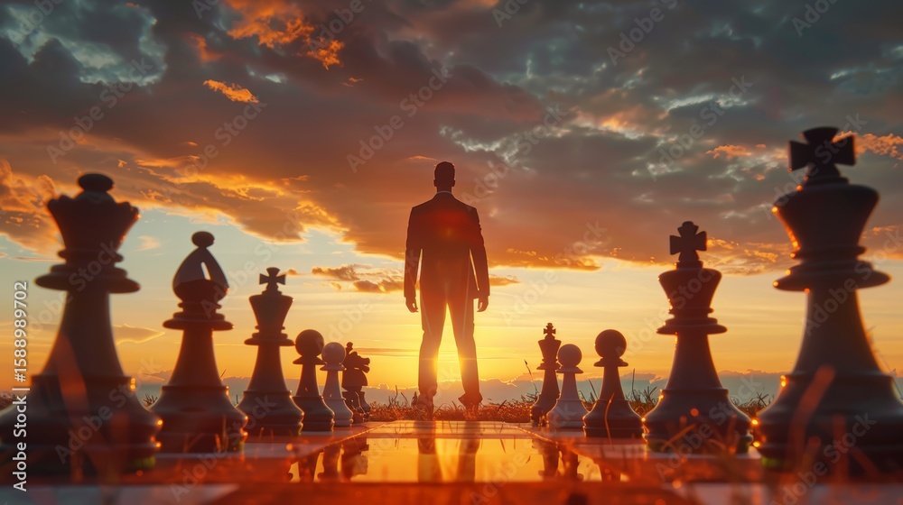 Fototapeta premium chess battle, victory, success, leader, teamwork, business strategy . business man wear business suit move prepare move king chess pieces, plan strategy lead successful business competition leader.
