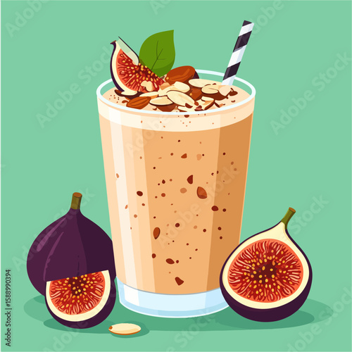 A vibrant fig smoothie, topped with almonds and fresh fig slices, promises a delicious and healthy treat, perfect for a refreshing drink on a warm day.