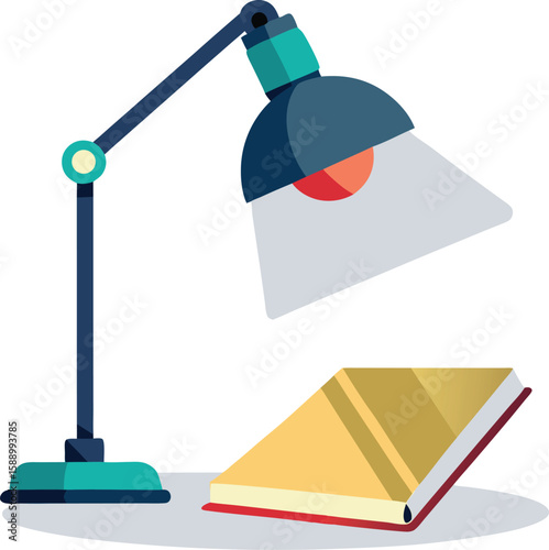  flat vector reading lamp beside open notebook wit