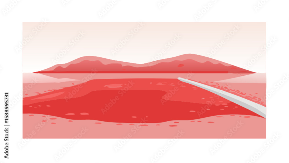 Obraz premium Red water landscape illustration with mountains and reflection scenic view nature background art design