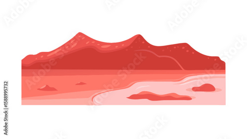 Red planet landscape vector illustration of martian terrain with mountains and surface features for space exploration
