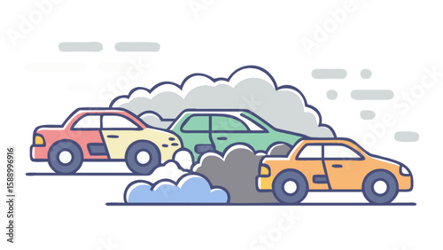 Air pollution from cars traffic illustration vector design concept for environment and climate change issues