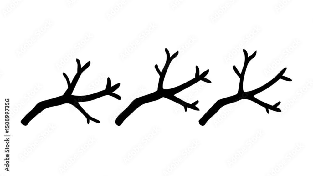 Fototapeta premium Three black silhouette tree branches vector illustration for design and decoration nature elements isolated art