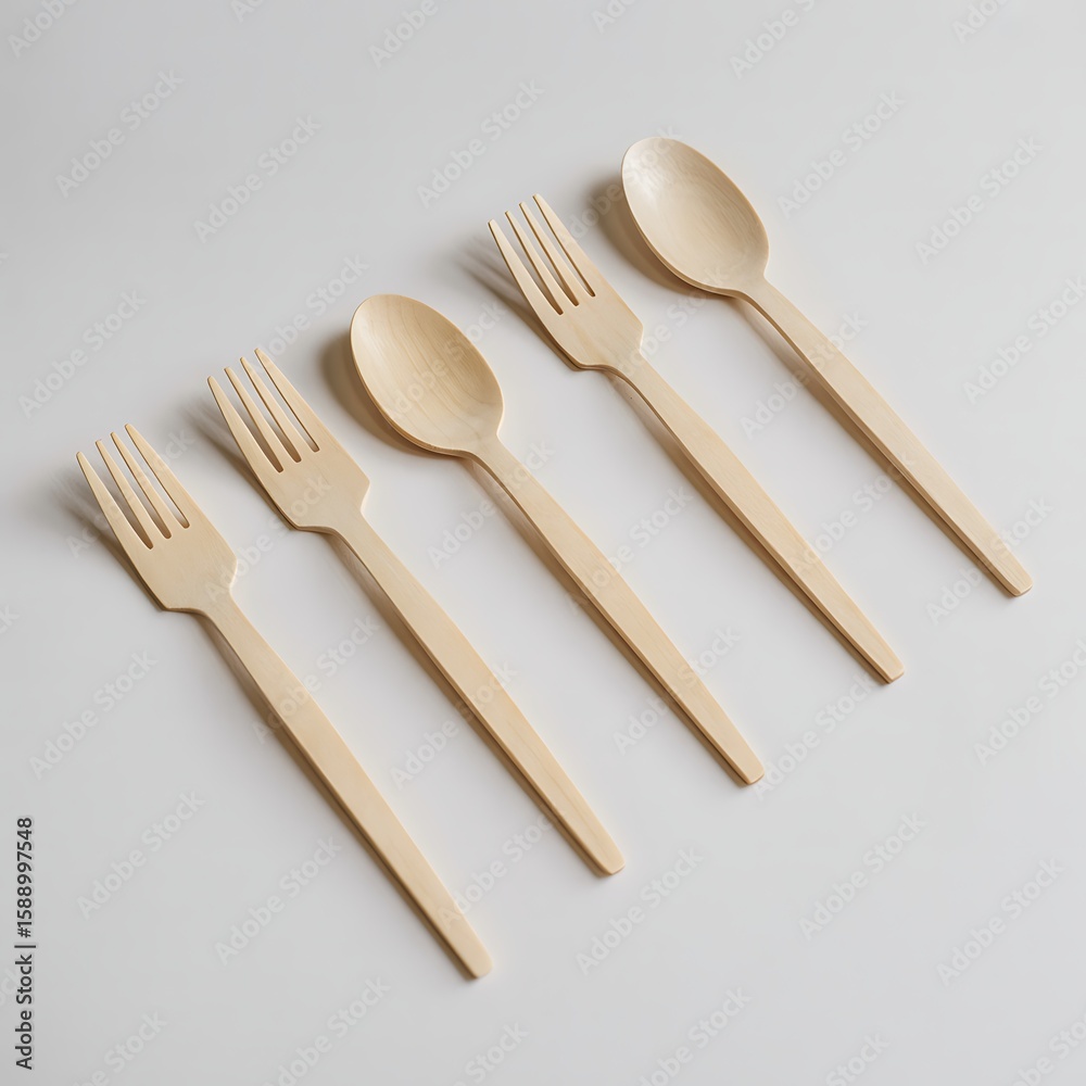 Wooden cutlery arrangement forks spoons Wooden cutlery arrangement forks spoons