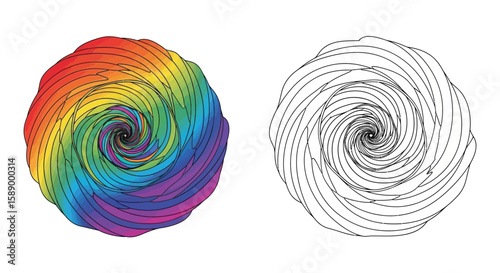 Captivating Abstract Spiral Mandala Coloring Page with Vibrant Full Color and Clean Line Art