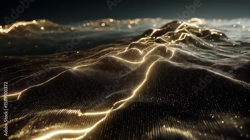 Golden Particle Wave Abstract Landscape