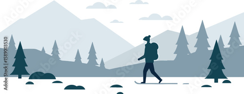 Winter Hiker Snowshoes Mountain Landscape