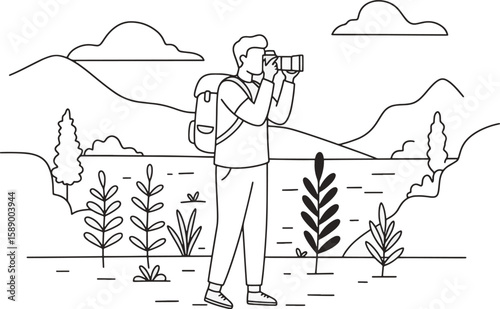 Serene Landscape Photographer Line Art Illustration