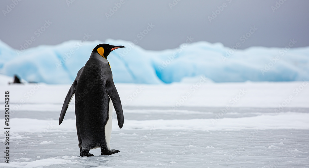 Fototapeta premium Majestic King Penguin Stands on Ice Amidst Antarctic Landscape