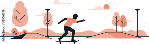 Skateboarding park: Minimalist autumn illustration