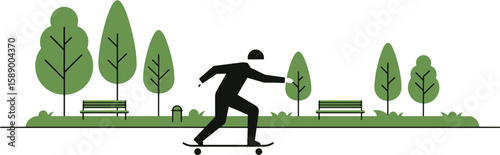 Skateboarding Man Park Minimalist Design