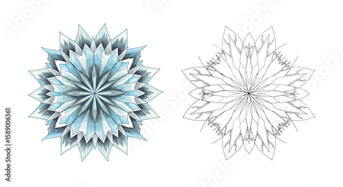 Inuit Circular Mandala Coloring Page Showcasing Vivid Colored and Intricate Outline Forms