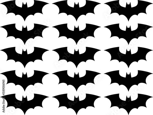 Black bat silhouettes pattern flying creatures white