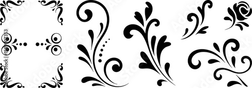 Black decorative floral swirls and flourishes with dots and circles vector