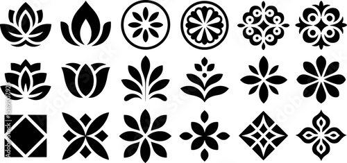 Black floral and geometric ornamental motifs decorative abstract