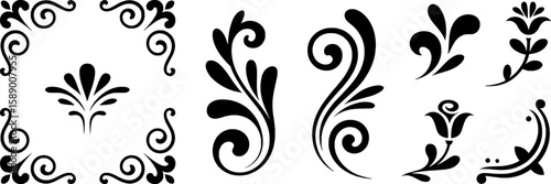 Black floral scrollwork and decorative flourishes vector