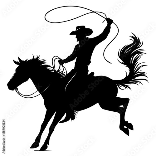 Rodeo cowboy riding horse silhouette isolated illustration image decal design Vector