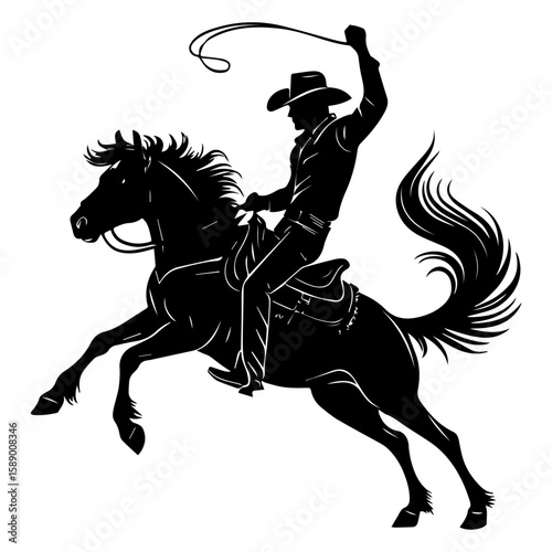 Rodeo cowboy riding horse silhouette isolated illustration image decal design Vector