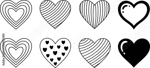 Diverse Heart Shapes Collection With Various Patterns And Fillings love symbol