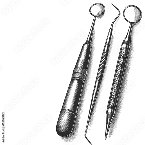 Dental tools in monochrome style for dental use