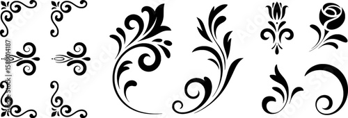 Tableau sur toile Elegant black floral and scrollwork decorative elements ornate