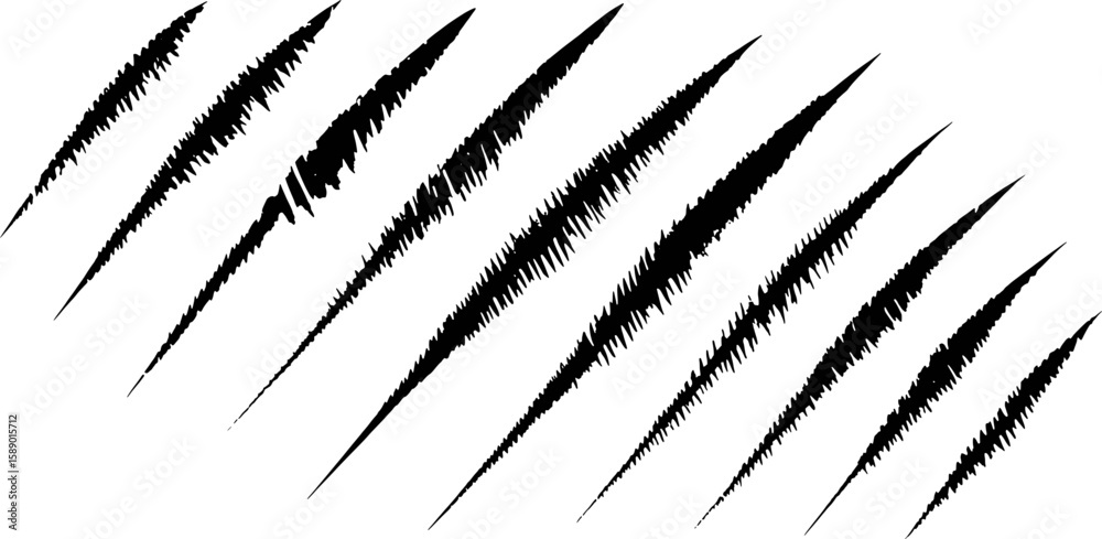 Jagged black claw marks across white background scratch sharp
