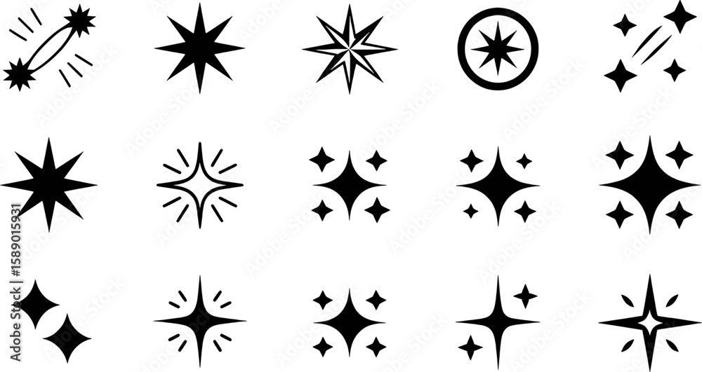 Naklejka premium Sparkling starbursts and glinting star shapes sparkle shine