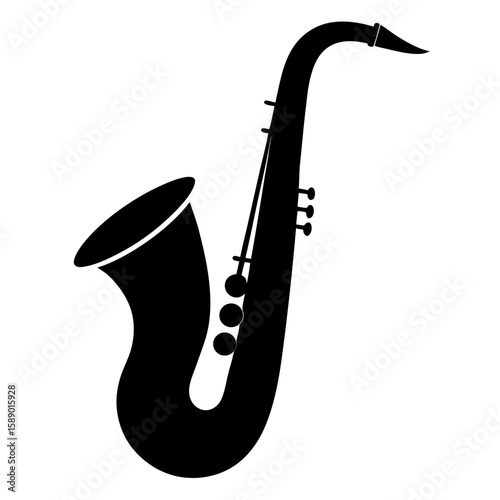 Classic black saxophone silhouette with a clean bold design isolated on white background