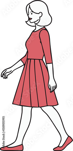 Minimal Flat Design: Woman Walking Pose / ミニマルフラットデザイン：女性の歩くポーズ