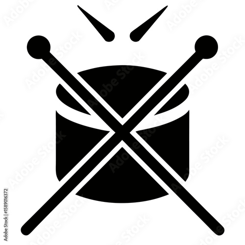 Silhouette of a drumstick crossing a drum musical instrument concept isolated on white background