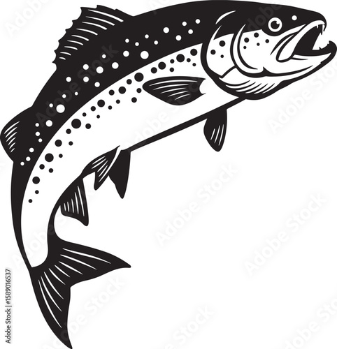 Spotted Cutthroat trout fish jumping silhouette vector illustration