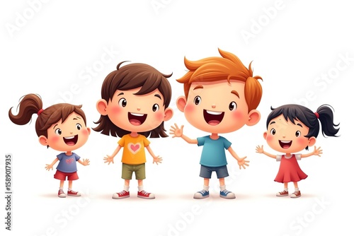 Happy diverse children smiling and standing together.  Perfect for education, friendship, or family themes.