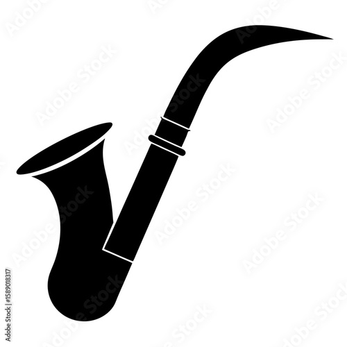 Black silhouette of a saxophone mouthpiece a musical instrument part isolated on white background