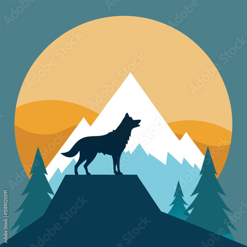 Lone Wolf on Mountain Silhouette in Wilderness Scene