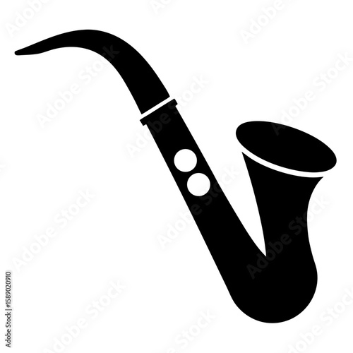 Black silhouette of a saxophone mouthpiece isolated on white background