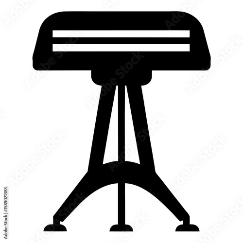 Simple black silhouette of a piano stool with three legs isolated on white background