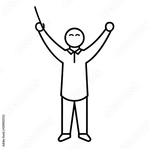Line art illustration of a choir conductor with baton isolated on white background