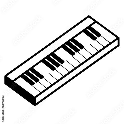 Musical keyboard octave with black and white keys line art isolated on white background