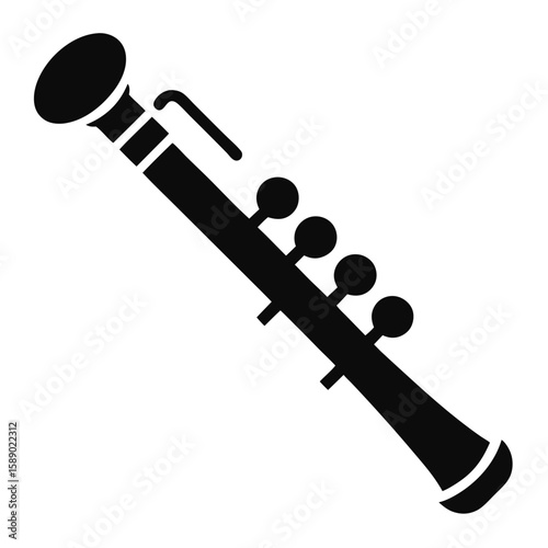 Detailed silhouette of clarinet keys with black fill isolated on white background