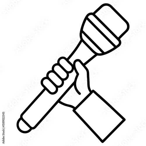 Minimalist line art of a hand firmly gripping a microphone isolated on white background