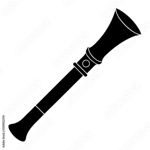 Black silhouette of a musical flute mouthpiece isolated on white background