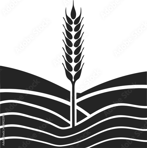 Silhouette of a wheat stalk with farm fields representing harvest and labor day themes.