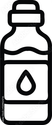 Black silhouette of a water bottle with a drop signifying water on a white background