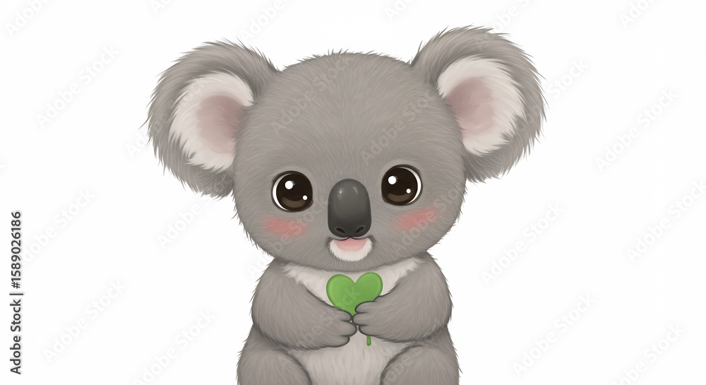 Adorable koala souriant tendrement un trèfle lumineux. AI Generated Adorable koala souriant tendrement un trèfle lumineux. AI Generated