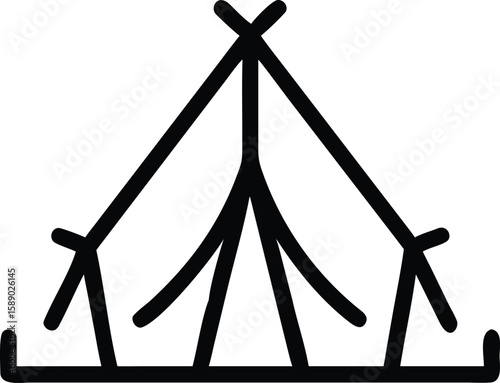 Black silhouette illustration of a tent design with transparent background for camping concepts