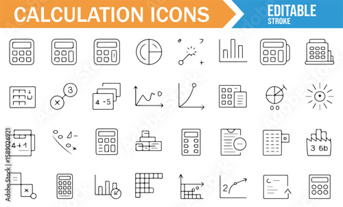 Business and finance calculation icons for web, print, and presentations.