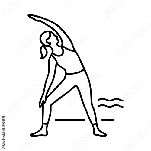 Standing side stretch yoga pose outdoors with gentle wind waves